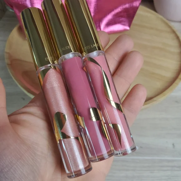 NEW Estee Lauder Pink Lip Gloss Collection Limited Edition 3 Pink Glosses + Bag* - Picture 5 of 8